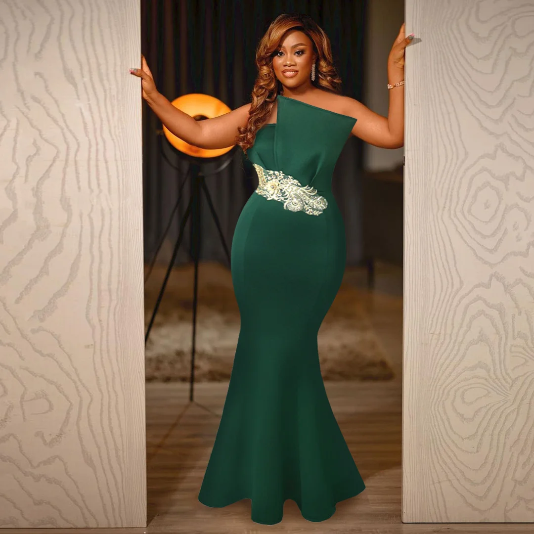 Embroidery Green Strapless Fishtail Evening Dress Elegant Bridesmaid Ladies Evening Formal Event Dinner Party Long Mermaid Dress