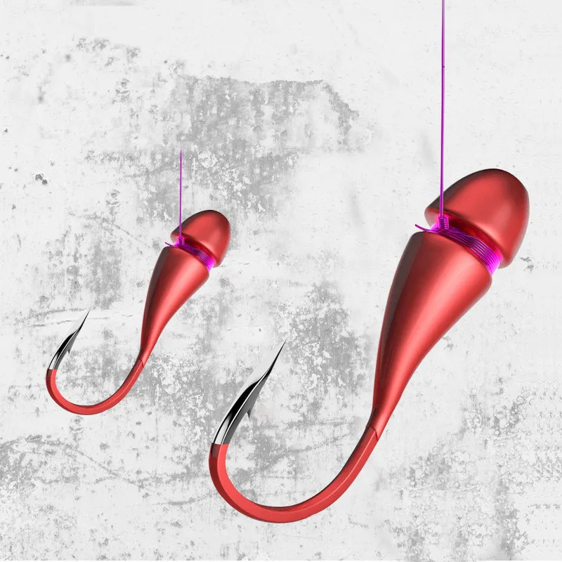 

Fishing Red Overturned Hook Imitate Red Earthworm Hooks Tin Jig Head Fishhook Lot 10 Pieces Sale