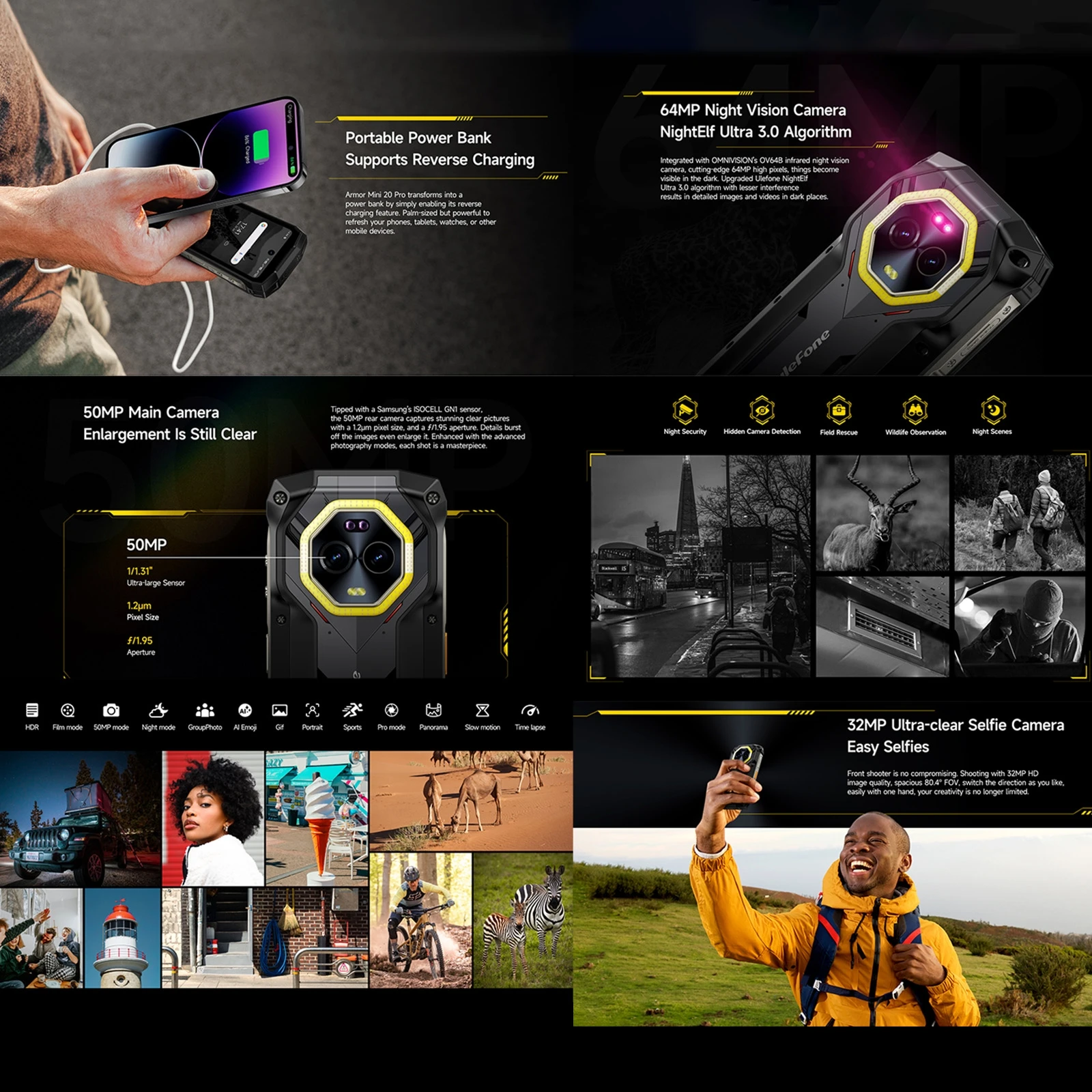 Ulefone Armor Mini 20 Pro 5G прочный смартфон 4.7&quot 64MP ночная камера 8GB+256GB 6200mAh аккумулятор Android