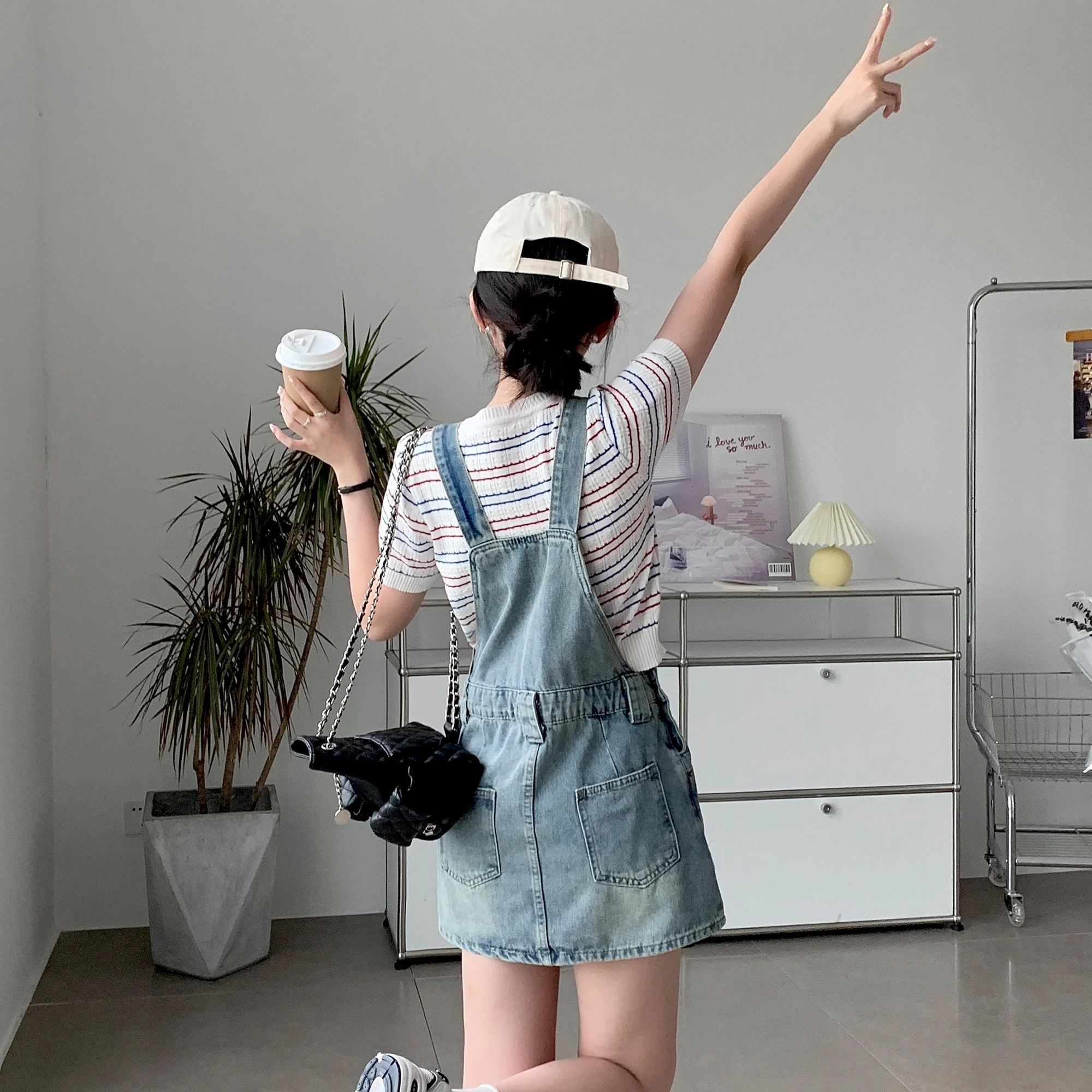 Denim Strap Skirt Women's Blue Commuter Casual Summer Versatile Short Skirt Slim and Anti Strapping