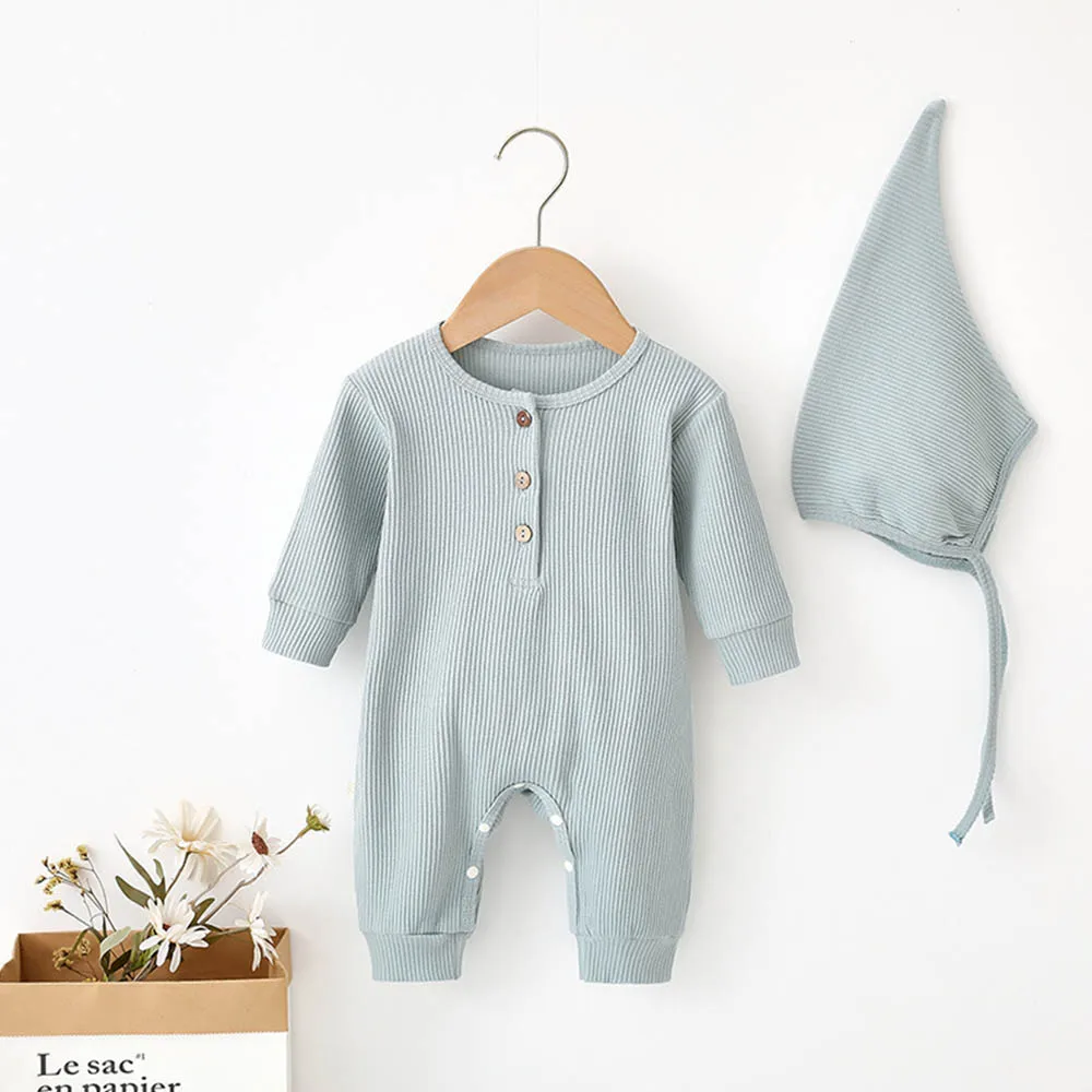 

Keelorn New 2022 Spring & Autumn Newborn Rompers Baby Boys Girls Long Sleeves with Hat Baby Costume Pajama Romper Soft Rompers