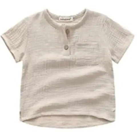 Рубашки для маленьких мальчиков, хлопковая/льняная футболка для мальчиков, школьные рубашки с коротким рукавом для мальчиков, детская повседневная верхняя одежда, 2-10 лет