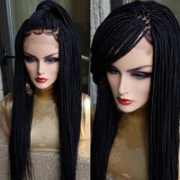 long braided box braids lace front wig black color afrian women style mirco braids wig with baby hair 13x4 lace frontal wig