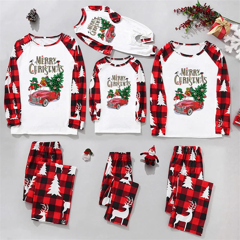 

2022 Christmas Family Matching Outfits Plaid Father Mother Children Baby Pajamas Sets Mommy and Me Xmas Pj's Clothes Tops+Pants