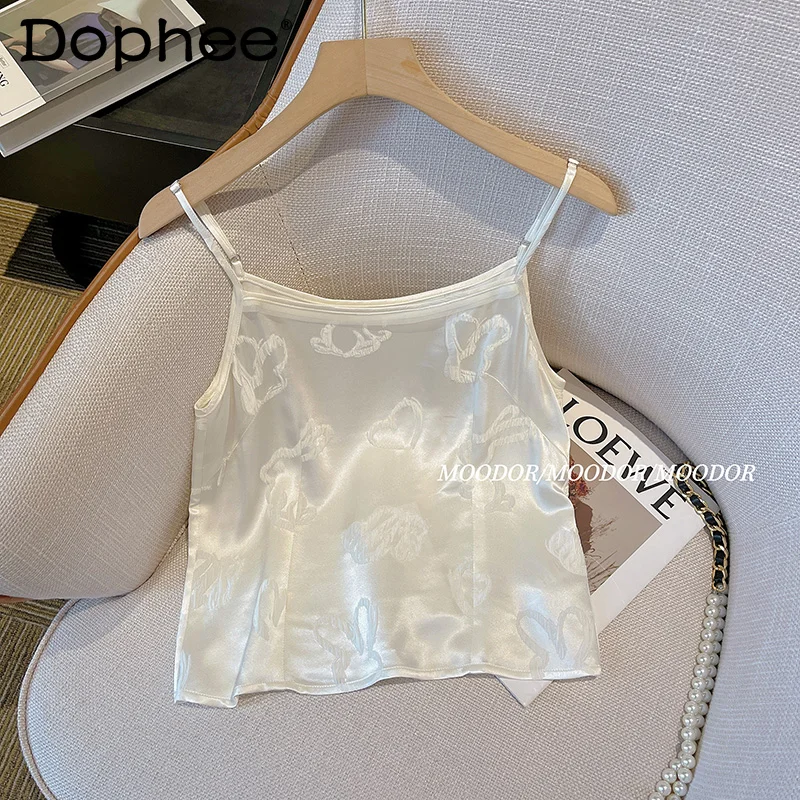 

Chinese Style Jacquard Acetate Base Tanks Small Slip Top Women's Summer Thin Slimming Underwear Sleeveless Spaghetti Strap Sling