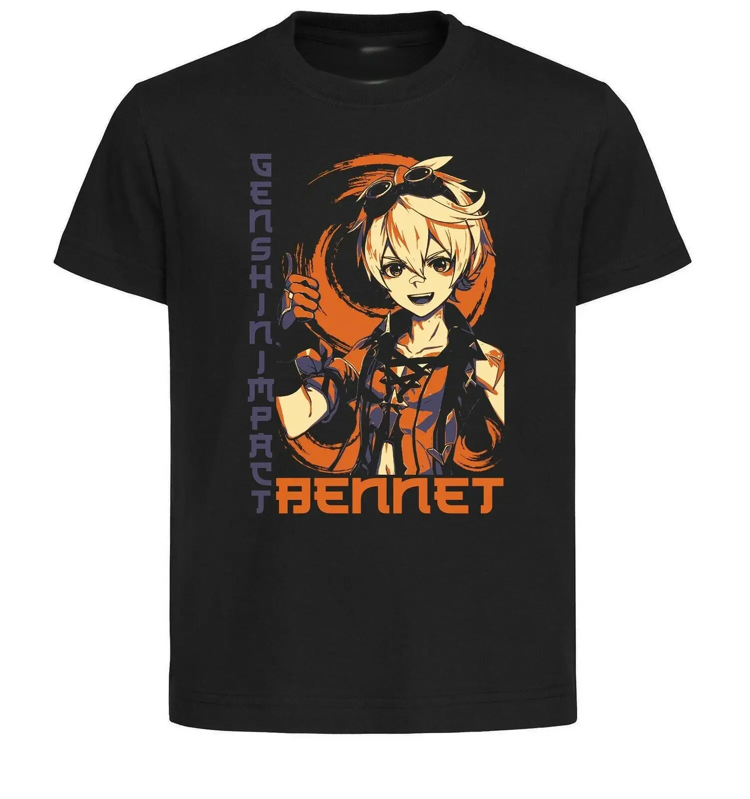 Черная футболка черная в японском стиле Genshin Impact Bennet-