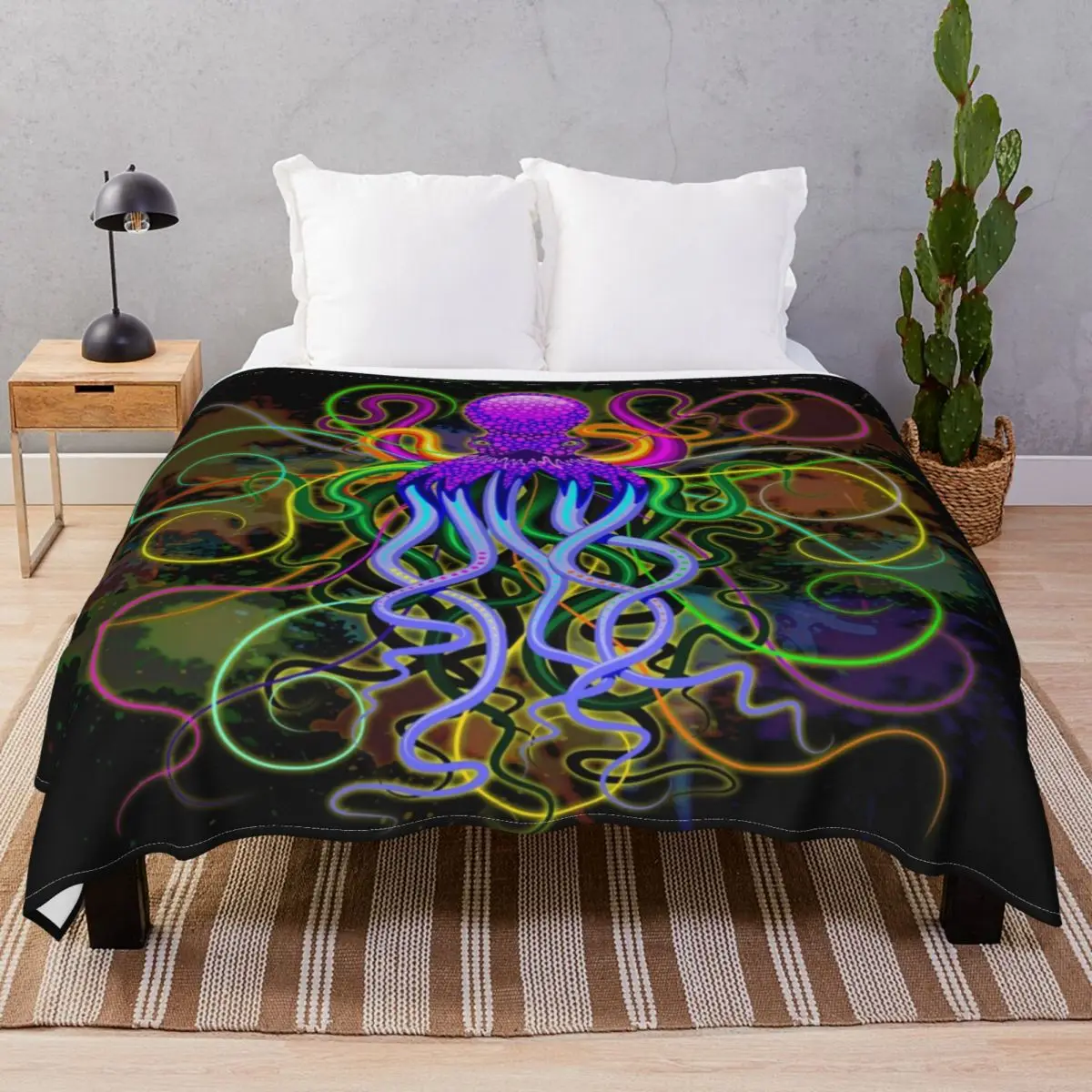 Octopus Psychedelic Blankets Fleece Summer Multifunction Throw Blanket for Bedding Home Couch Travel Cinema