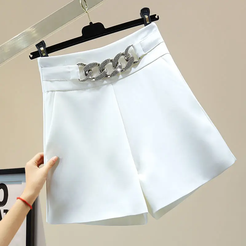 

Шорты женские с завышенной талией, офисные штаны с широкими штанинами свободного покроя, тонкие повседневные трапециевидные, большие размеры, G69, на лето