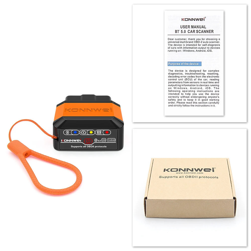 

Диагностический Сканер KONNWEI KW905 OBD2 V1.5 Bluetooth 5.0 Для Android/iOS ELM327, Считыватель Кодов Неисправностей Автомобиля