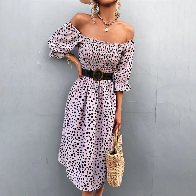 

Retro Print A-Line Bohemian Dress Women Square Collar Puff Sleeve Backless Ladies Midi Holiday Dress Khaki Vestidos Streetwear