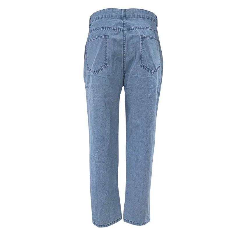 Women Slim Elastic Hole Denim Pants 2023 Fashion Modified Leg Jeans Button High Waist Pocket Pants Female Classical Trousers Pop