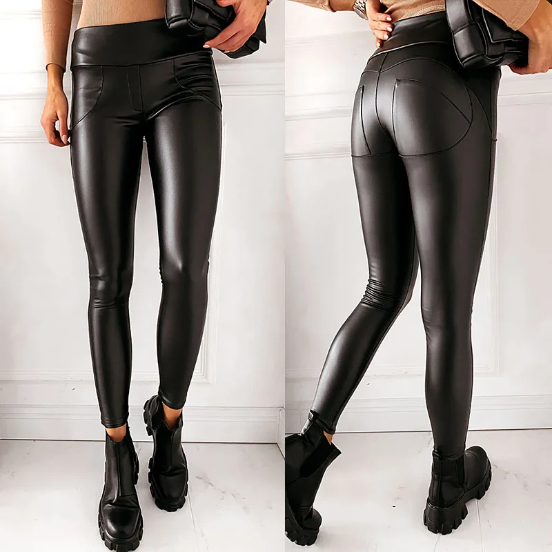 

Черные обтягивающие брюки из искусственной кожи с высокой талией без карманов, новинка сезона осень-зима 2021, модные элегантные брюки