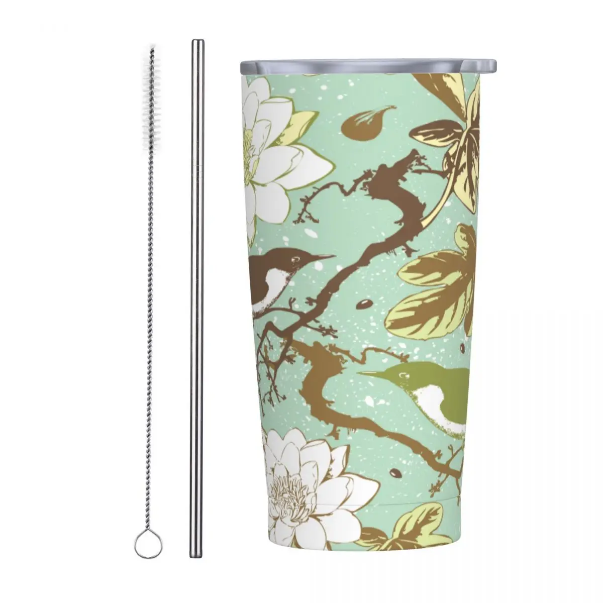 

Кофейный термос из нержавеющей стали, кружка 600 мл, переносная кружка с изображением весенних цветов и птиц, герметичный автомобильный доро...