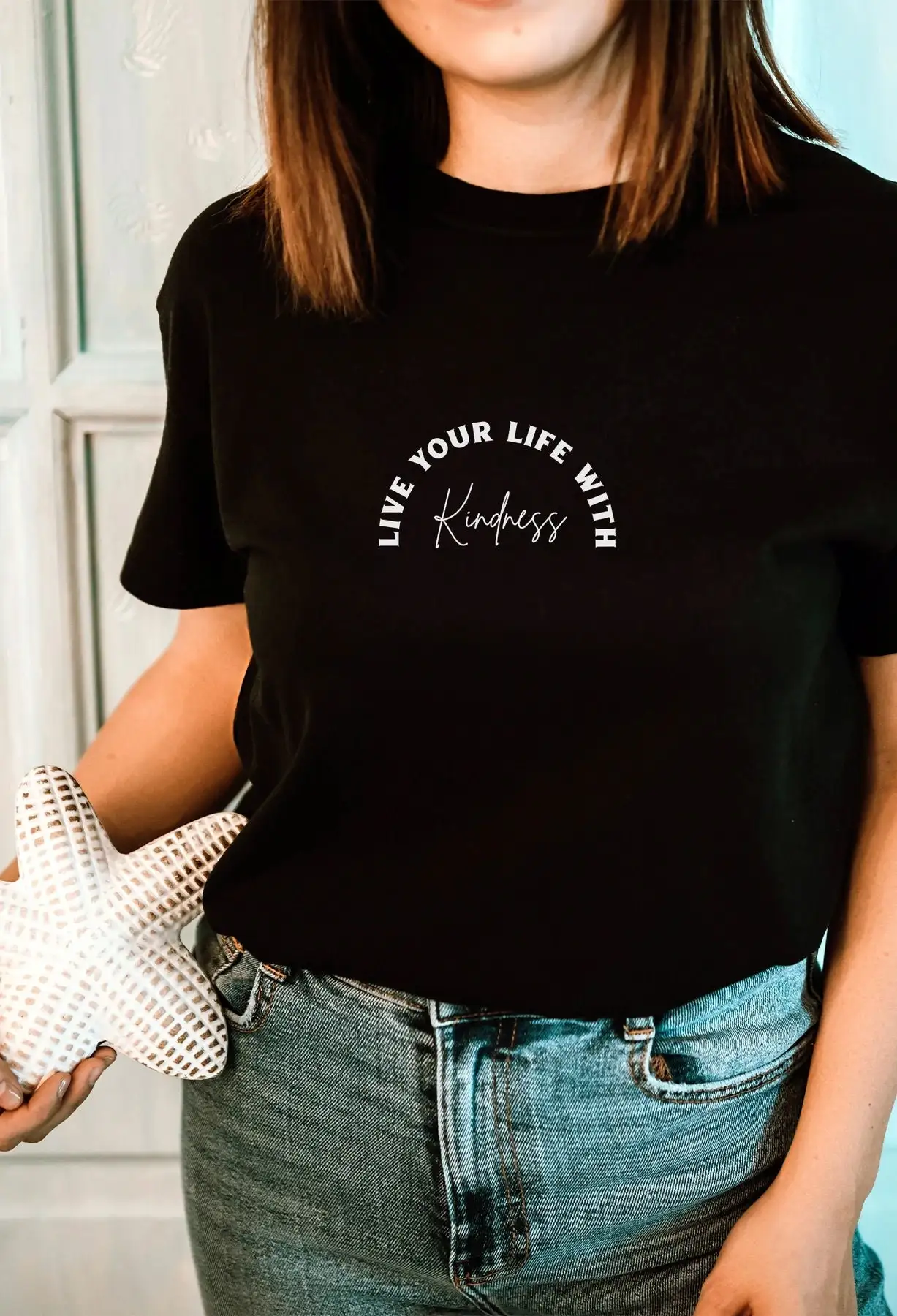 Футболка Live Your Life With Kindness вдохновляющая вопроси цитата позитивная энергия милая