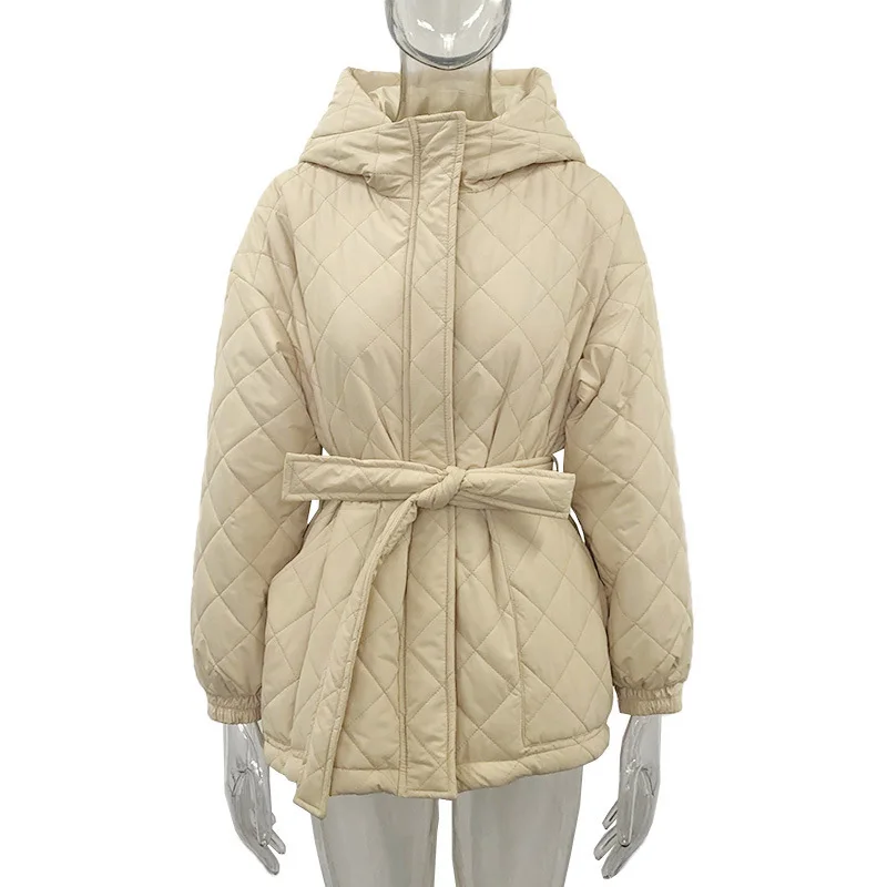 2022 Autumn and Winter New Women's Fashion Casual Hooded Cotton Clothing Warm Coat Lace Down Cotton Top