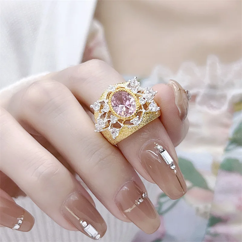 

Изысканные женские кольца принцессы 18 карат золотого цвета Романтические Розовые полые кубические циркониевые Регулируемые кольца ювелирные изделия для годовщины банкета