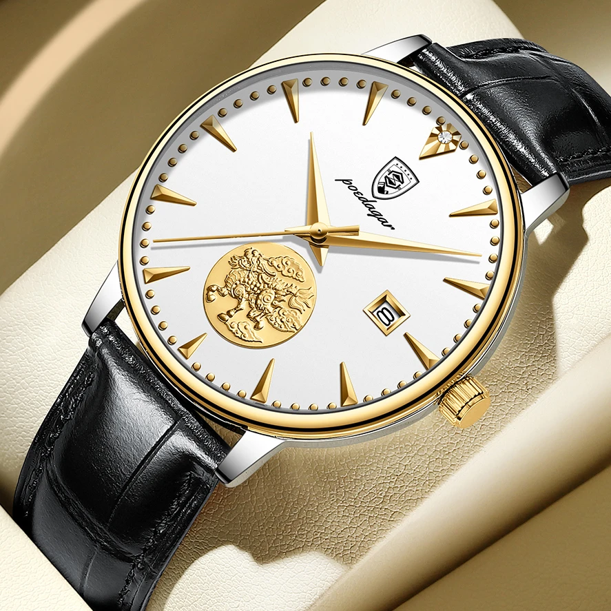 

Fashion Top Brand Luxury Men's Watches King Pattern Automatic Mechanical Watch Tourbillon Leather Waterproof Calendar Clock