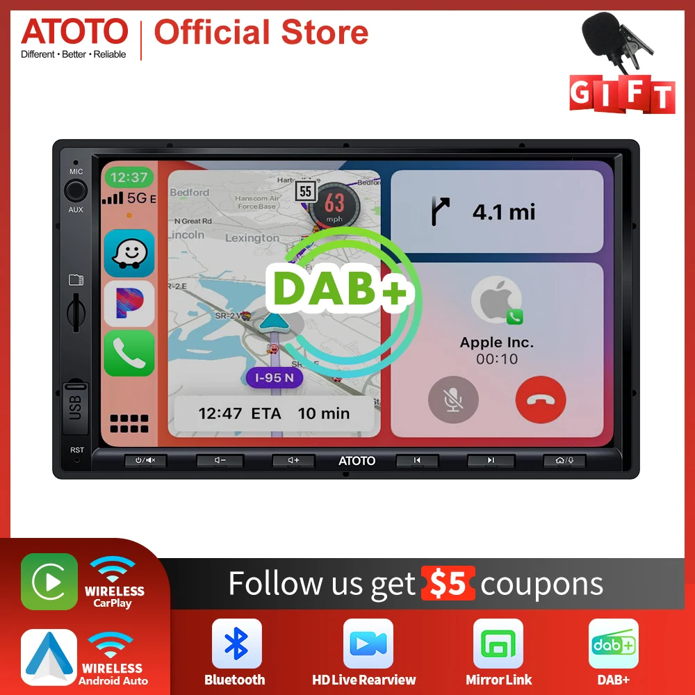 

ATOTO F7 XE 7 Inch Car Radio Player 2 DIN Wireless CarPlay Android Auto Bluetooth Universal Car Stereo Touch Screen SiriusXM DAB