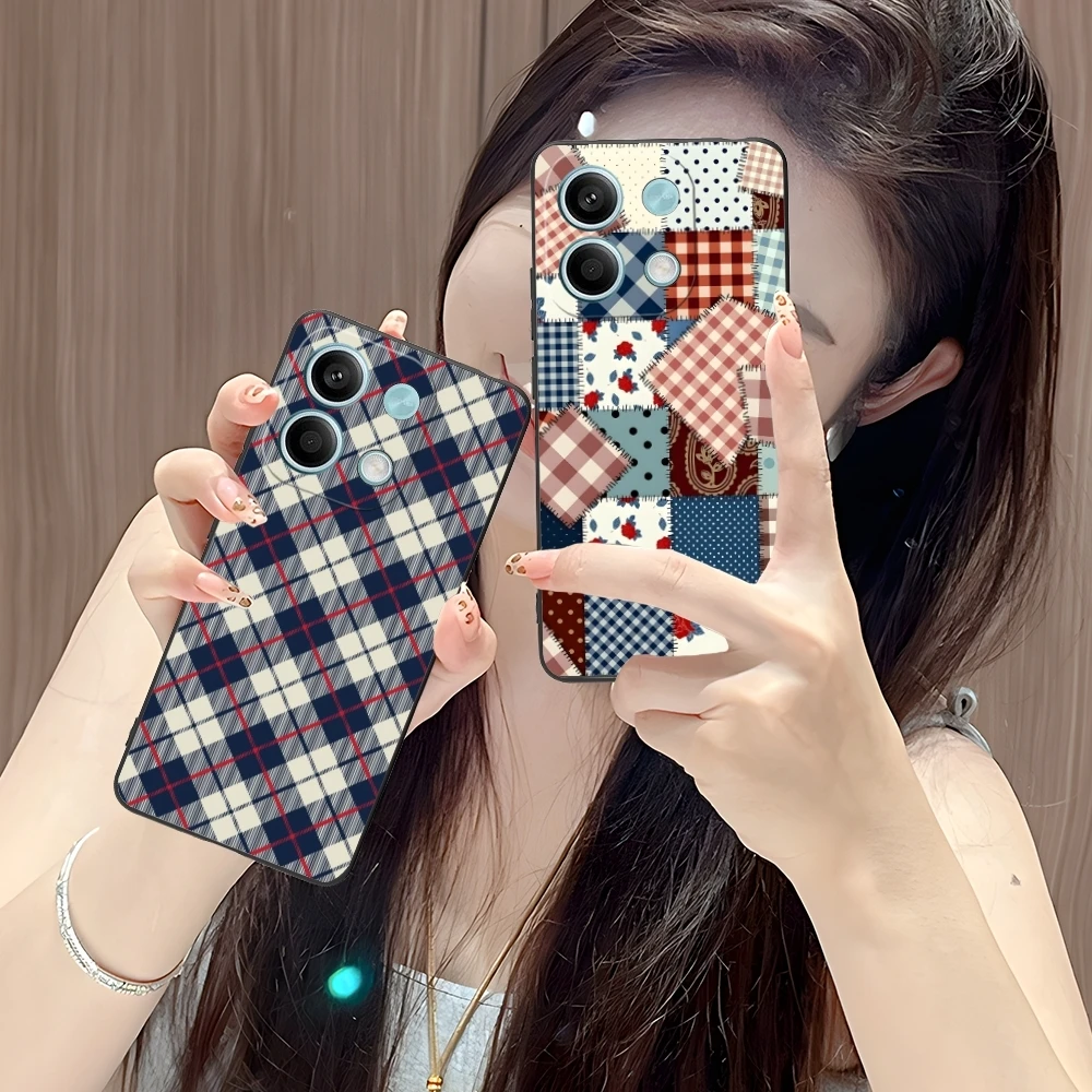 Lattice Grid Texture Mobile Cell Phone Case for Xiaomi POCO M6 M5 M4 M3 X6 X5 X4 X3 F6 F5 F4 F3 F2 C40 Pro GT 5G Black Cover