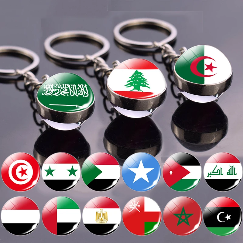 aliexpress.com - Arab Countries Flag Keychain Algeria Yemen Tunisia Saudi Arabia Egypt Glass Ball Keyring Chain Country National Flag Jewelry