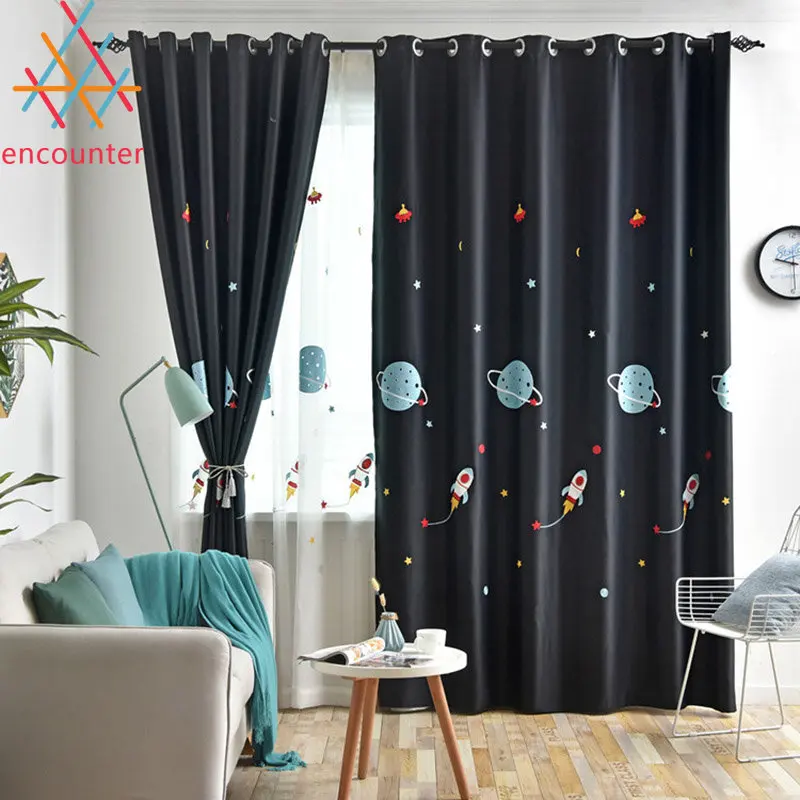 

Outer Space Curtain for Kid's Room Curtains for Living Dining Room Bedroom Child's Cartoon Drapes Kid's Blue Blackout Space ship