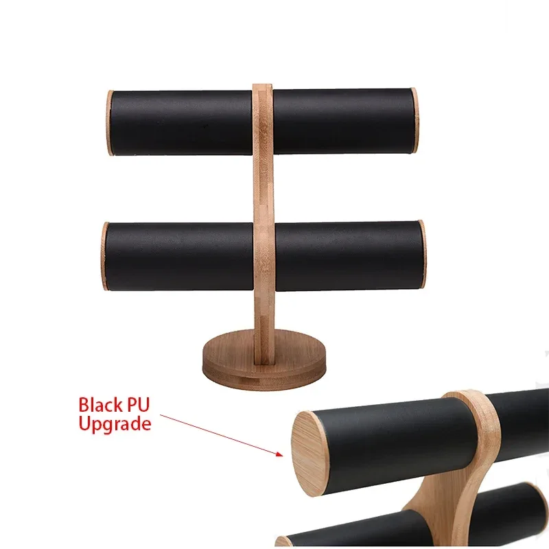 

Бамбуковый дисплей для ювелирных изделий, дисплей для браслетов, винтажный бархатный/искусственная кожа, Т-образный органайзер для часов, ювелирных изделий