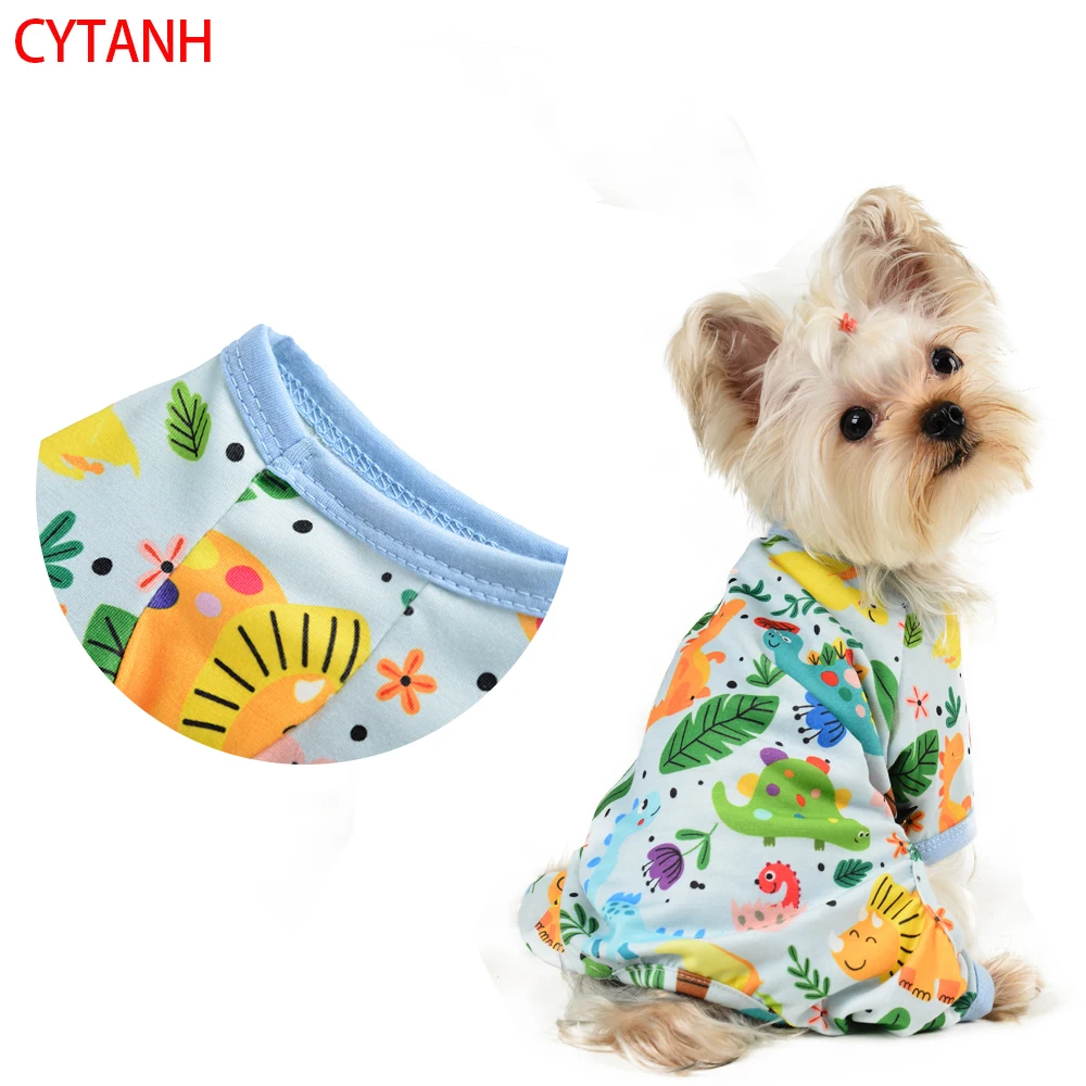 

Pet Dog Clothes Spring Soft Breathable Cuffs Restrained Cute Print Small Medium Large Pet Costume Dogs Dinosaur Green