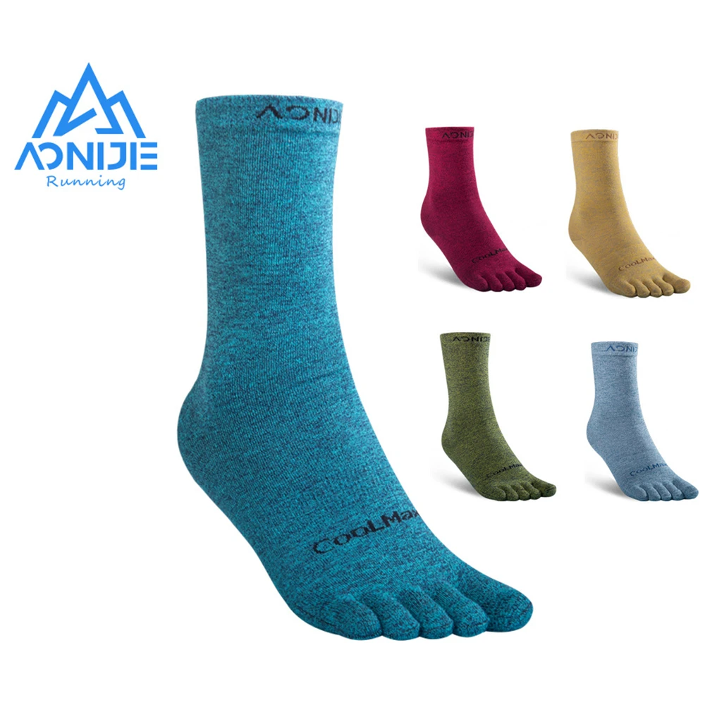 3Pairs/Set AONIJIE E4830 Medium Long Tube Sport Fivetoes Socks Toe Socks for Barefoot Running Shoes Marathon Liner Crew Socks
