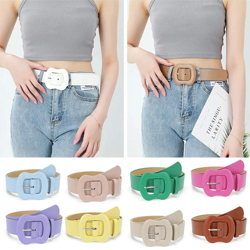 PU Leather Belt For Women Candy Color Buckle Jeans Solid Color Belt Chic Luxury Design Ladies Vintage Strap Female Waistband