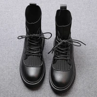 knit short boots breathable mid heel women single boots solid color keep warm winter black women boots round shap new