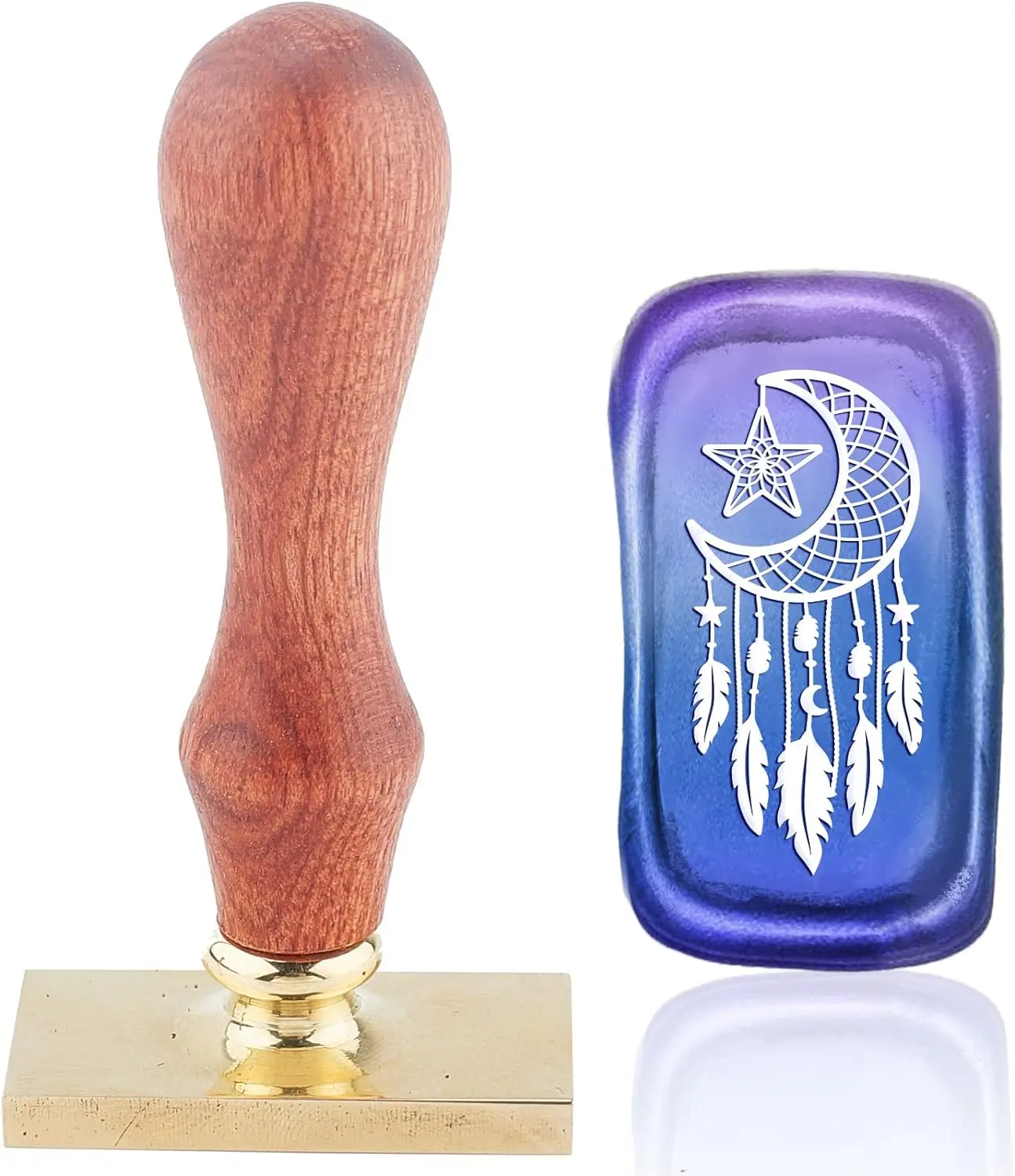 

1 шт., восковая печать, штамп в форме Луны, винтажные печатные восковые штампы, Ловец снов, прямоугольный съемный латунный штамп для запечатывания головы с деревянной ручкой