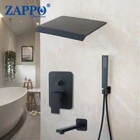 zappo bathroom faucet matte black rainfall shower head bath faucet wall mounted waterfall bathtub mixer tap shower faucet set