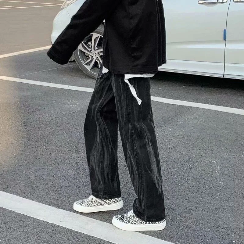 Baggy Black Jeans Men Fashion Retro Casual Tie Dye Jeans Men Streetwear Loose Hip Hop Straight Denim Pants Mens Trousers S-3XL