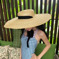 summer large brim flat topped sun hat for women straw hat for photo hepburn french tide restoring ancient in europe