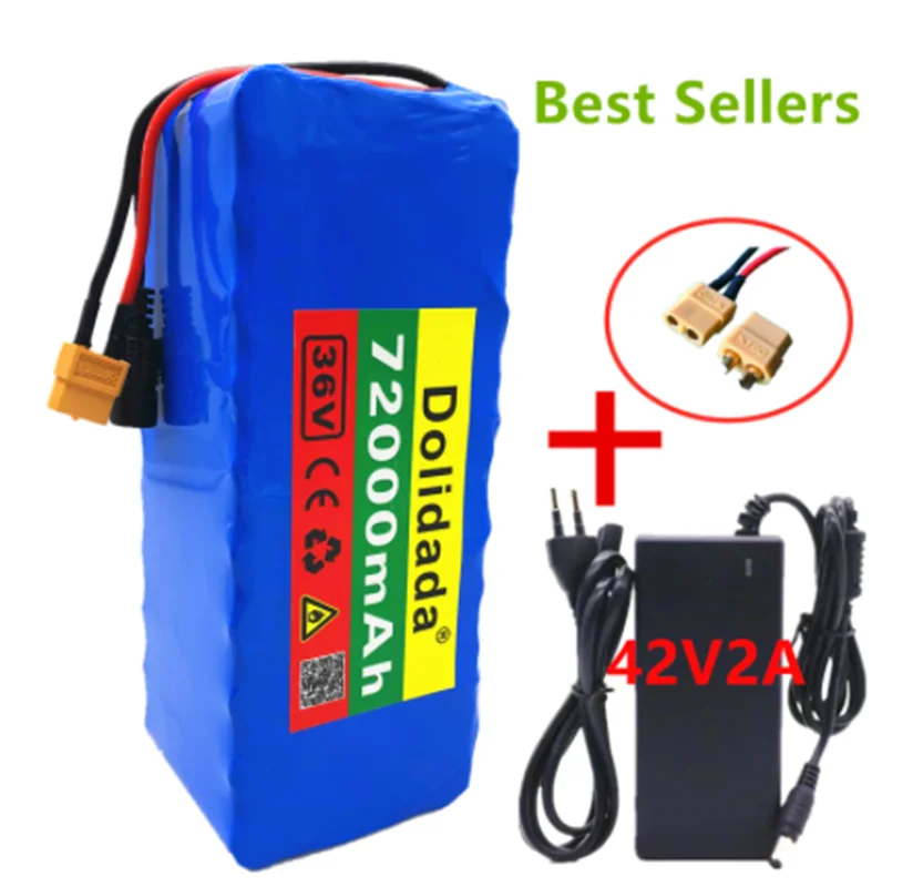 

OriginXT60 Interface 36V Battery 10S4P 72Ah Battery Pack 1000W High Power Battery 36V72000mAh Electric Bicycle BMS + 42v Charger