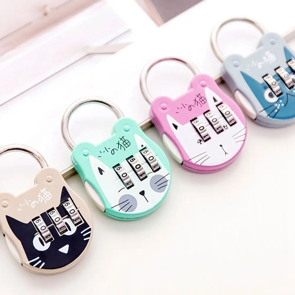 1Pc Luggage Travel Digit Number Code Lock Cute Cat Mini Keyed Padlock Safe Lock for Journal Notebook Handbag Locker Travel Locks