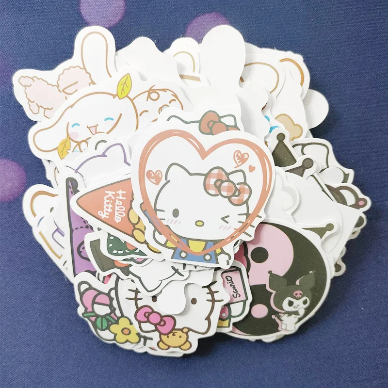 10/50/100pcs Cartoon Sanrio Stickers Cute Hello Kitty Cinnamoroll Kuromi My Melody Waterproof Sticker Decals Kids Stickers Toys