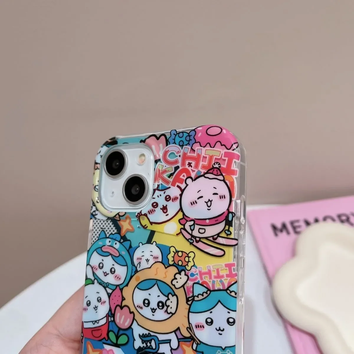 Полноэкранный чехол Chiikawa с цветным кавайным милым ремешком для iPhone 16 15 14 12 13 11 Pro Max