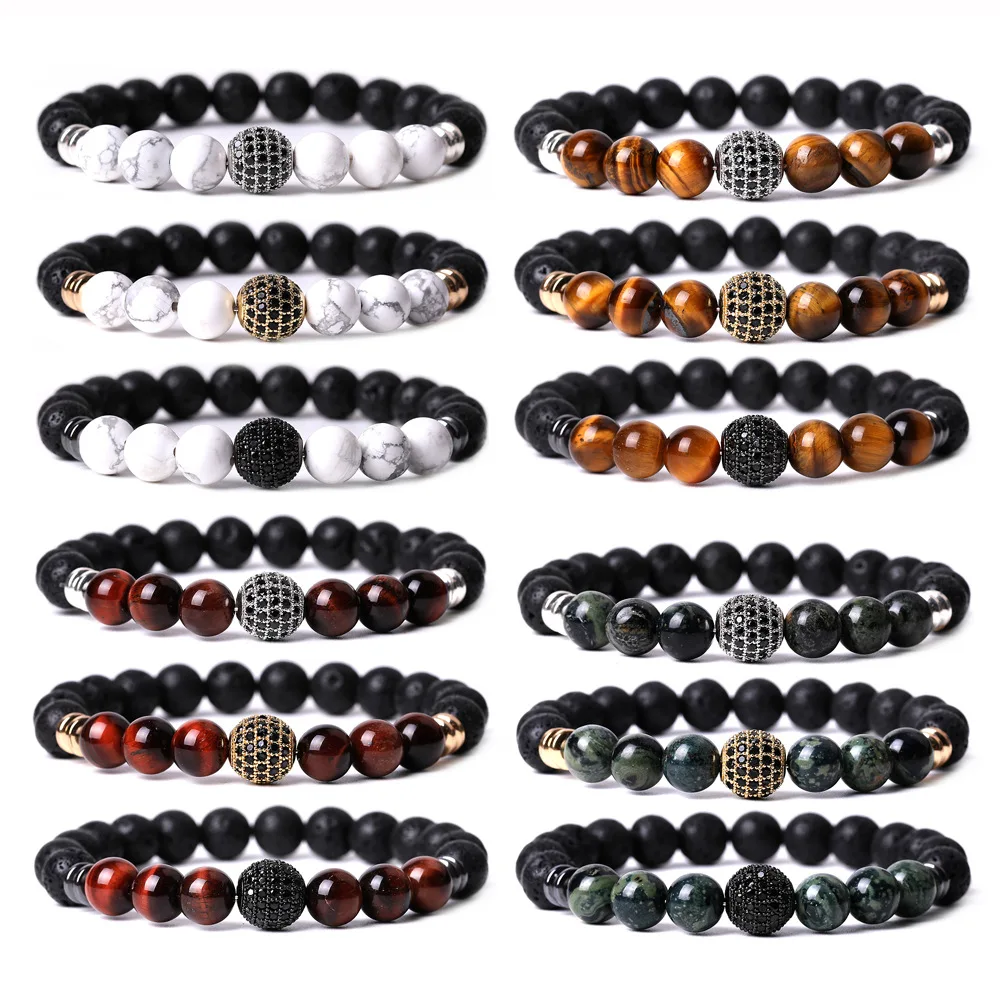 

Tiger Eyes Kambaba Jaspers Yoga Bracelet Micro Inlaid Zircon Ball Football Cup Commemorative Bracelet For Women Men Gift