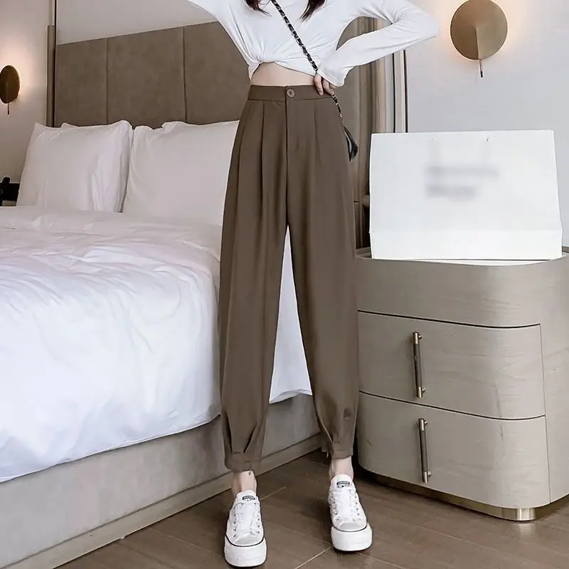 Spring Summer 2023 New Women Korean Style Solid Loose Wide Leg Trousers Fashion Female High Waist Suit Pants Clothing X100