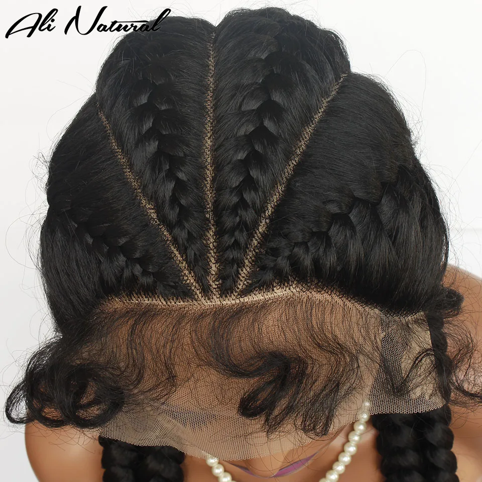 Long Box Braided Synthetic Wigs Lace Cornrow Braids Wig Cornrow Double Dutch Braiding Wig With Baby Hair for Black Women