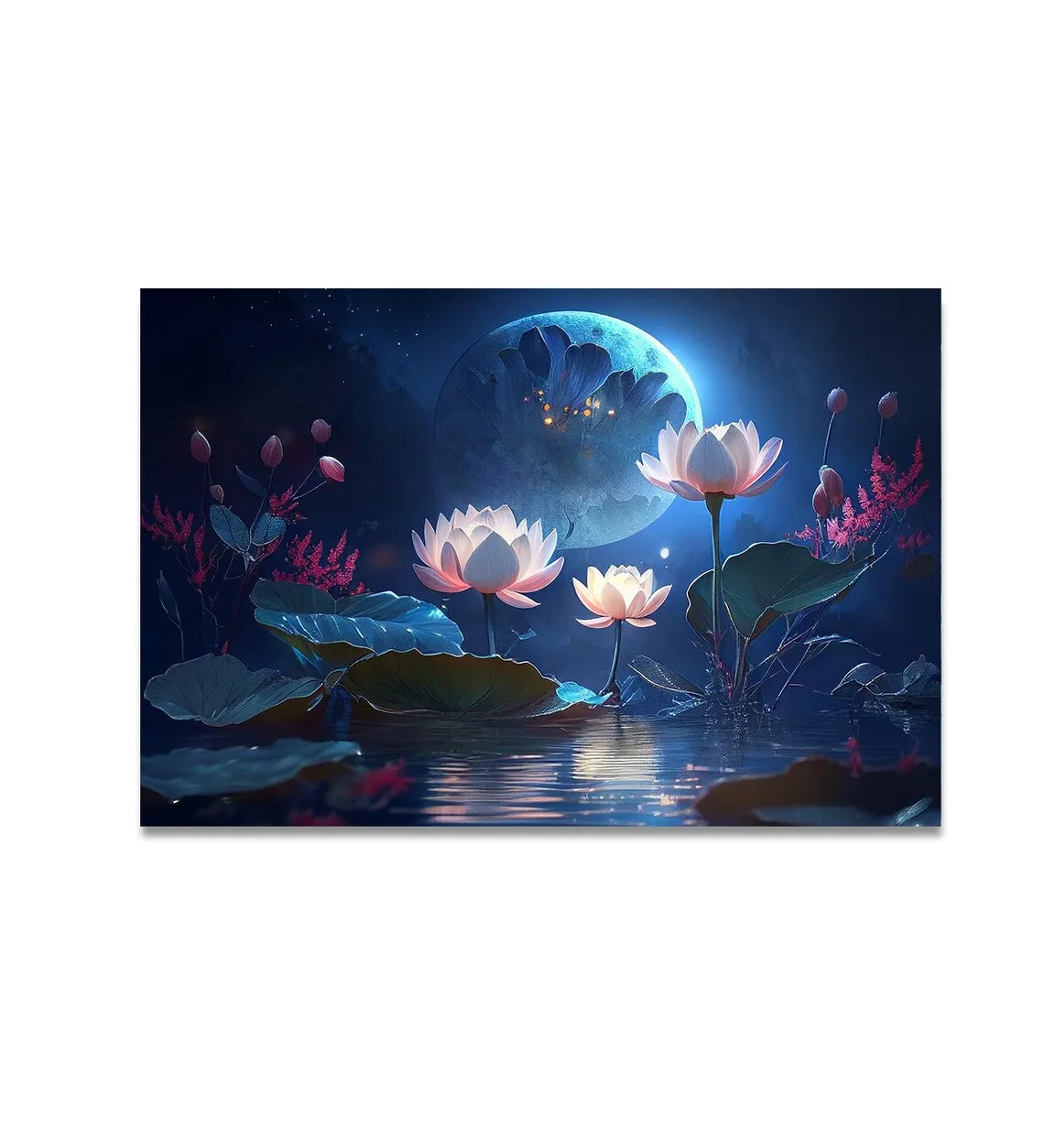

Blue Lotus Flower Canvas Painting, Water Lily Landscape Wall Art, Large Oil Picture Reproduction, Handpainted Home Decor Gifts