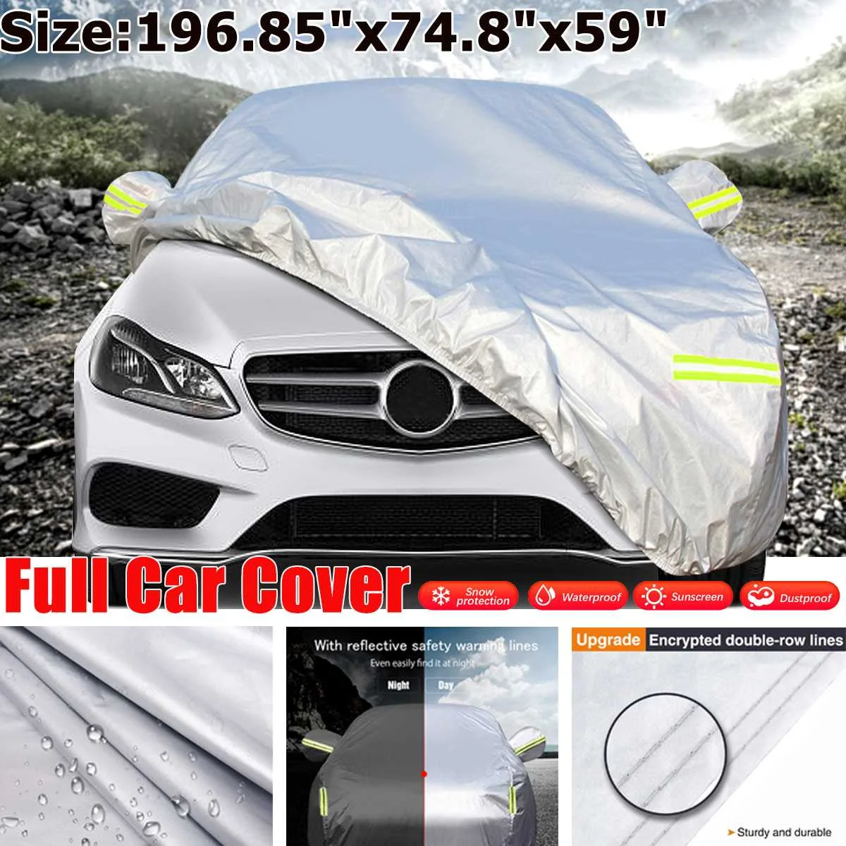 

Full Car Cover 210T Waterproof Sunshade Dust-proof Auto Case Cover w/Reflective Strips Universal For SUV Sedan