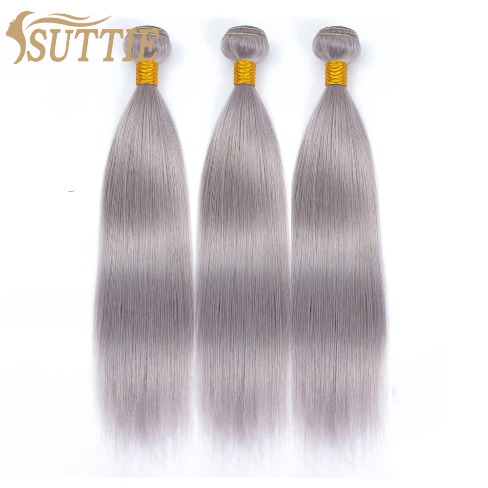 Suttie Grey Color 26 28 30 Inch Long Hair Straight Human Hair Bundles Brazilian Weave Virgin Hair  Blonde Bundle