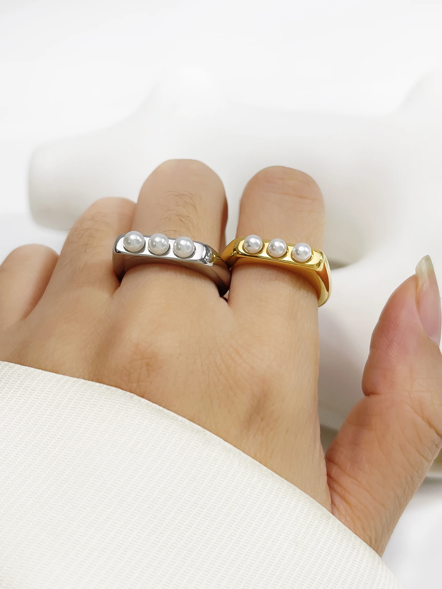 Новинка изысканное кольцо Peri'sbox с имитацией тройного жемчуга женское из