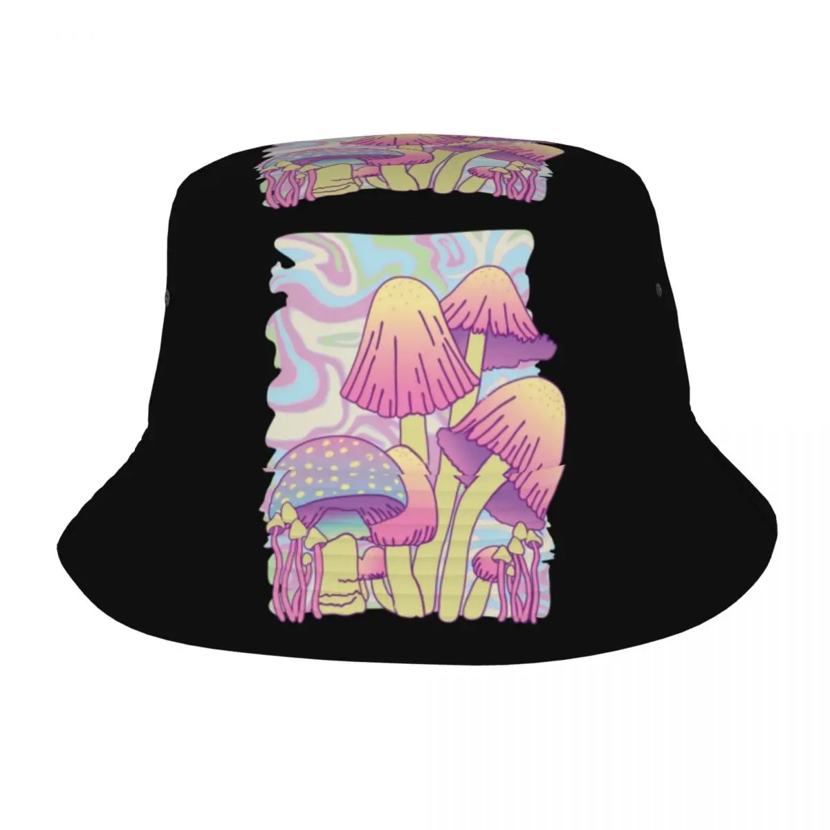 

Mushrooms Psychedelic Bucket Hats for Unisex Trippy Travel Sun Hat Hip Hop Packable Outdoor Fishing Caps Bob Hat