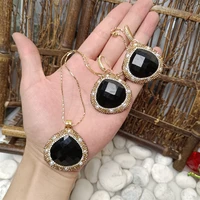 european and american heart shaped black crystal ladies earrings necklace set personality temperament elegant girls jewelry