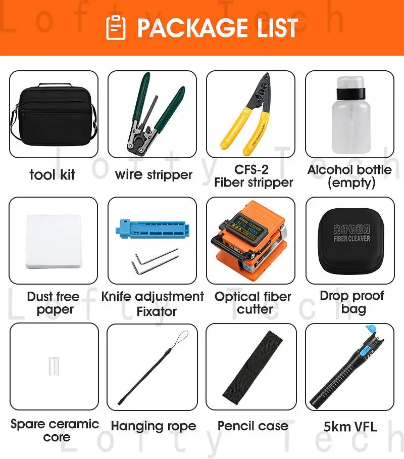 13 Pcs/Set FTTH Fiber Optic Tool Kit with AUA-60S Cleaver and Plastic 5mW Visual Fault Locator Wire Stripper Tool