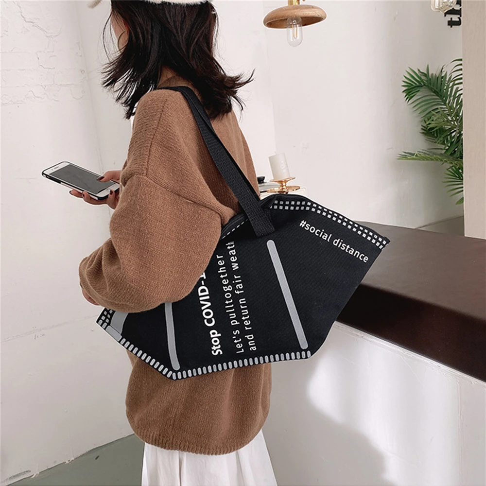 Women Mask Bag Ladies Shopping Bags Casual Daily Wear Canvas Shoulder Bag Large Capacity Money Storage Tote Handbag Accessories