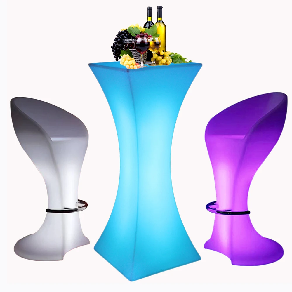 Светящиеся Коктейльные светодиодные барные столы и стулья для вечеринок комплект стул и стол высокий стул беспроводные Светящиеся барные ...